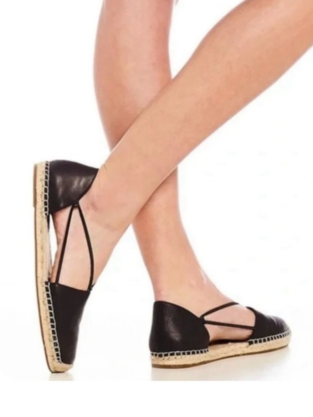 Eileen Fisher Lee Espadrille Flats Black Leather Slip-On Mimimalist Shoes Sz 7 - Picture 2 of 16